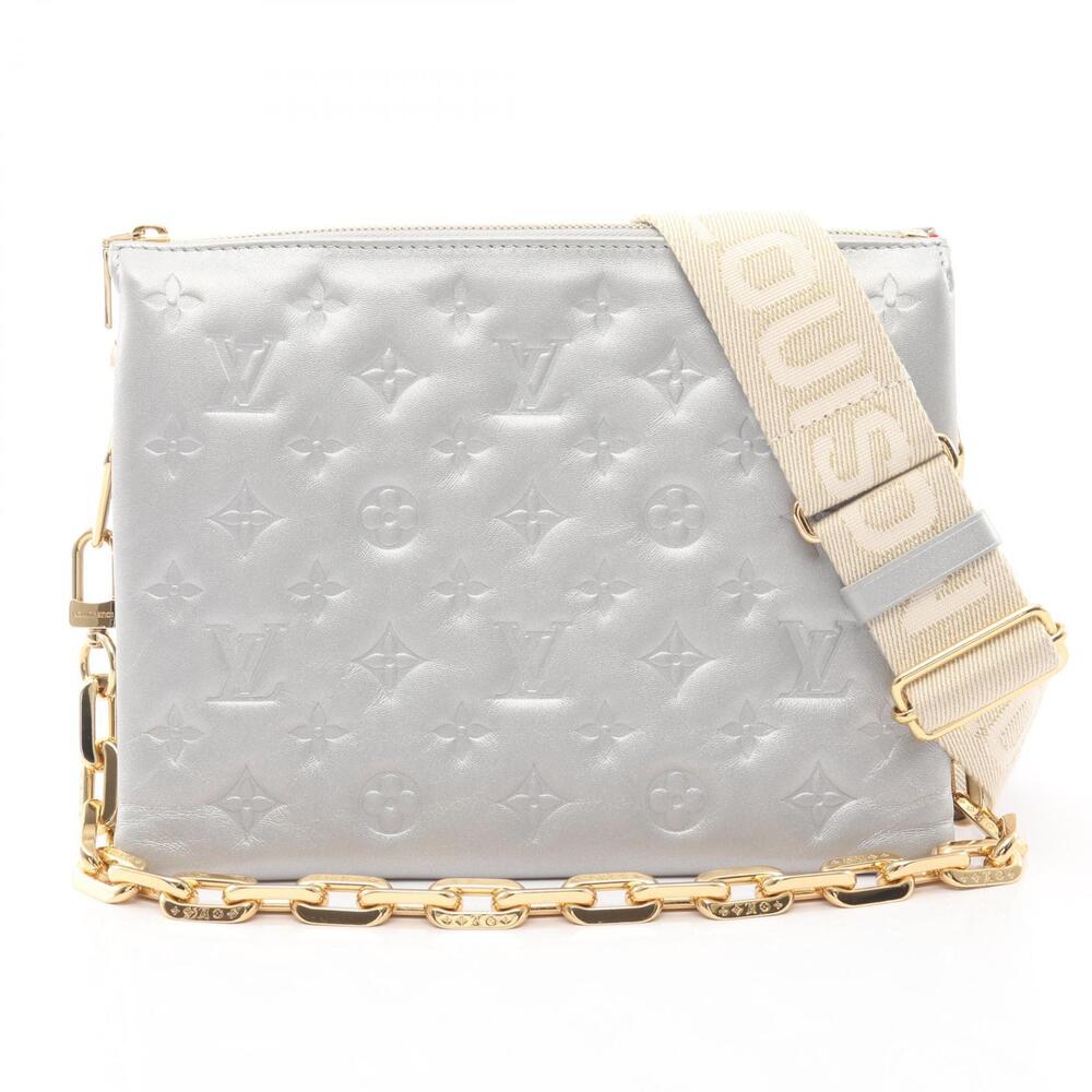 Louis Vuitton Coussin Shoulder Bag Leather Monogram Embossed Silver Tone